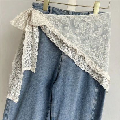 2025 Lace And Lace Half Skirt Paired With Jeans, Women's Summer Headscarf, Sweet And Stylish, Layered Skirt Curtain, Fart Curtain, Triangular Scarf