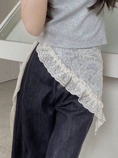 2025 Lace And Lace Half Skirt Paired With Jeans, Women's Summer Headscarf, Sweet And Stylish, Layered Skirt Curtain, Fart Curtain, Triangular Scarf