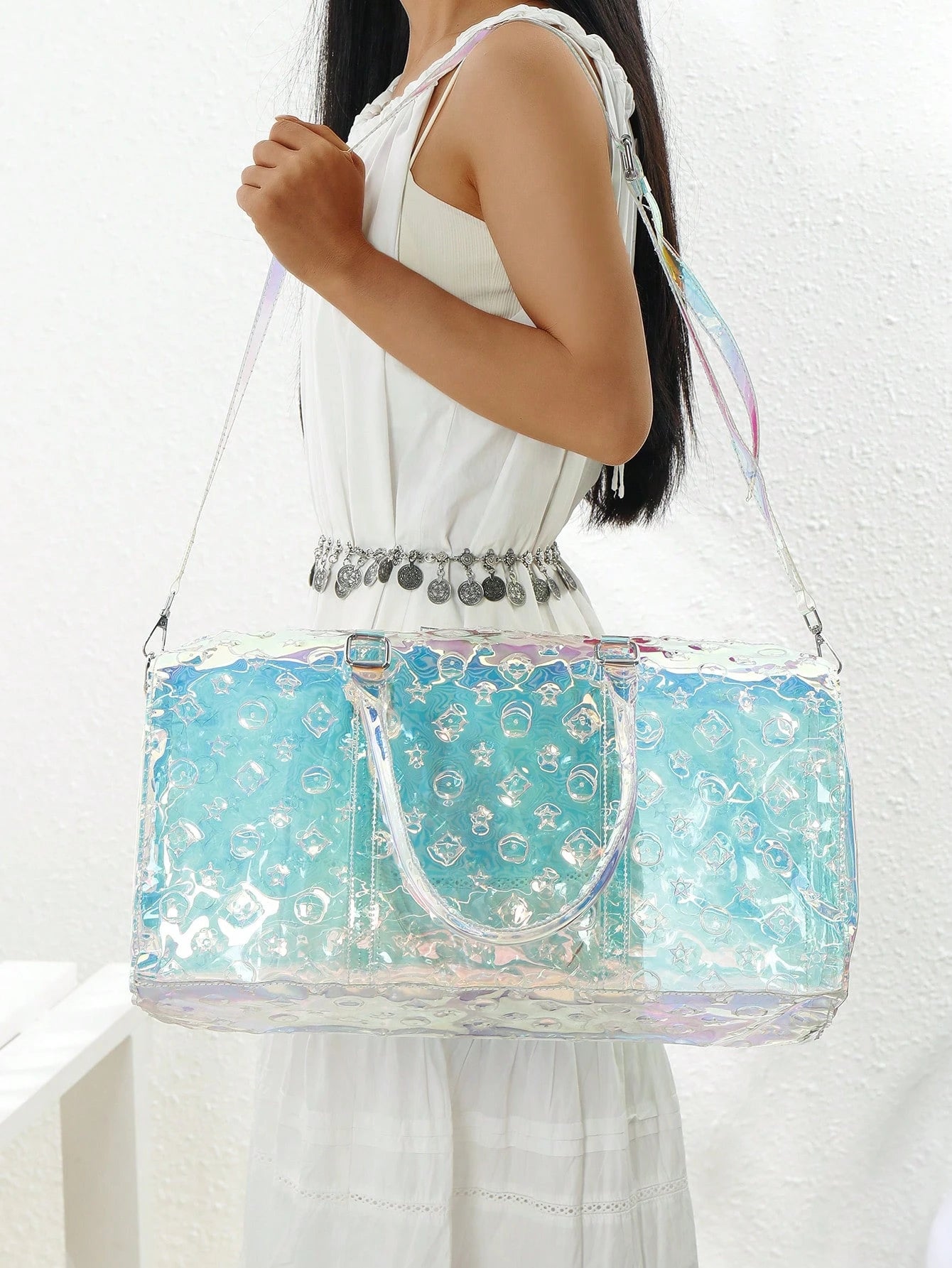 2025 New PVC Holographic Jelly Travel Bag, Large Capacity Gym Sports Luggage Bag, Fashionable Business Trip Bag, Waterproof Durable Storage Bag, Unisex