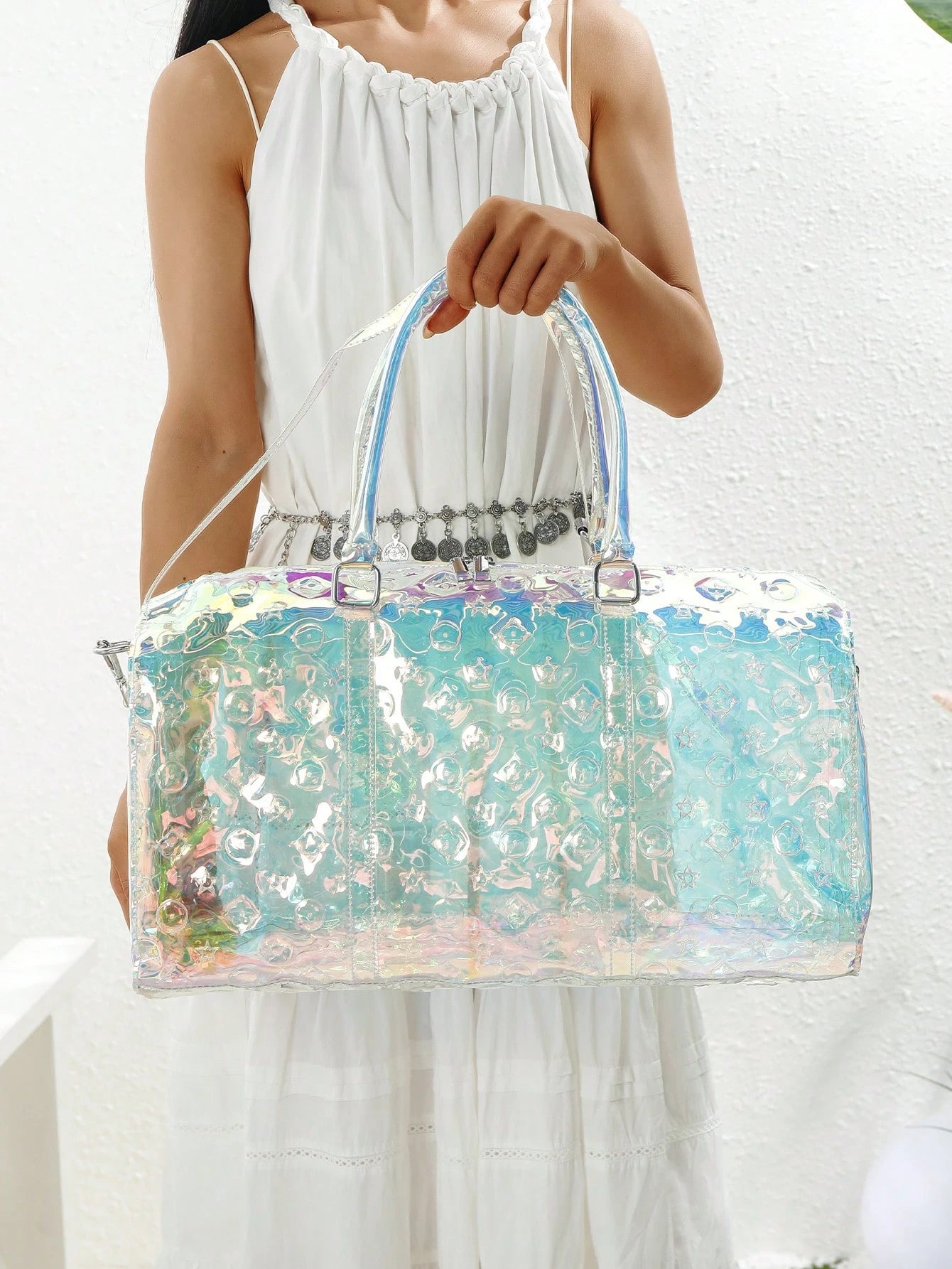 2025 New PVC Holographic Jelly Travel Bag, Large Capacity Gym Sports Luggage Bag, Fashionable Business Trip Bag, Waterproof Durable Storage Bag, Unisex