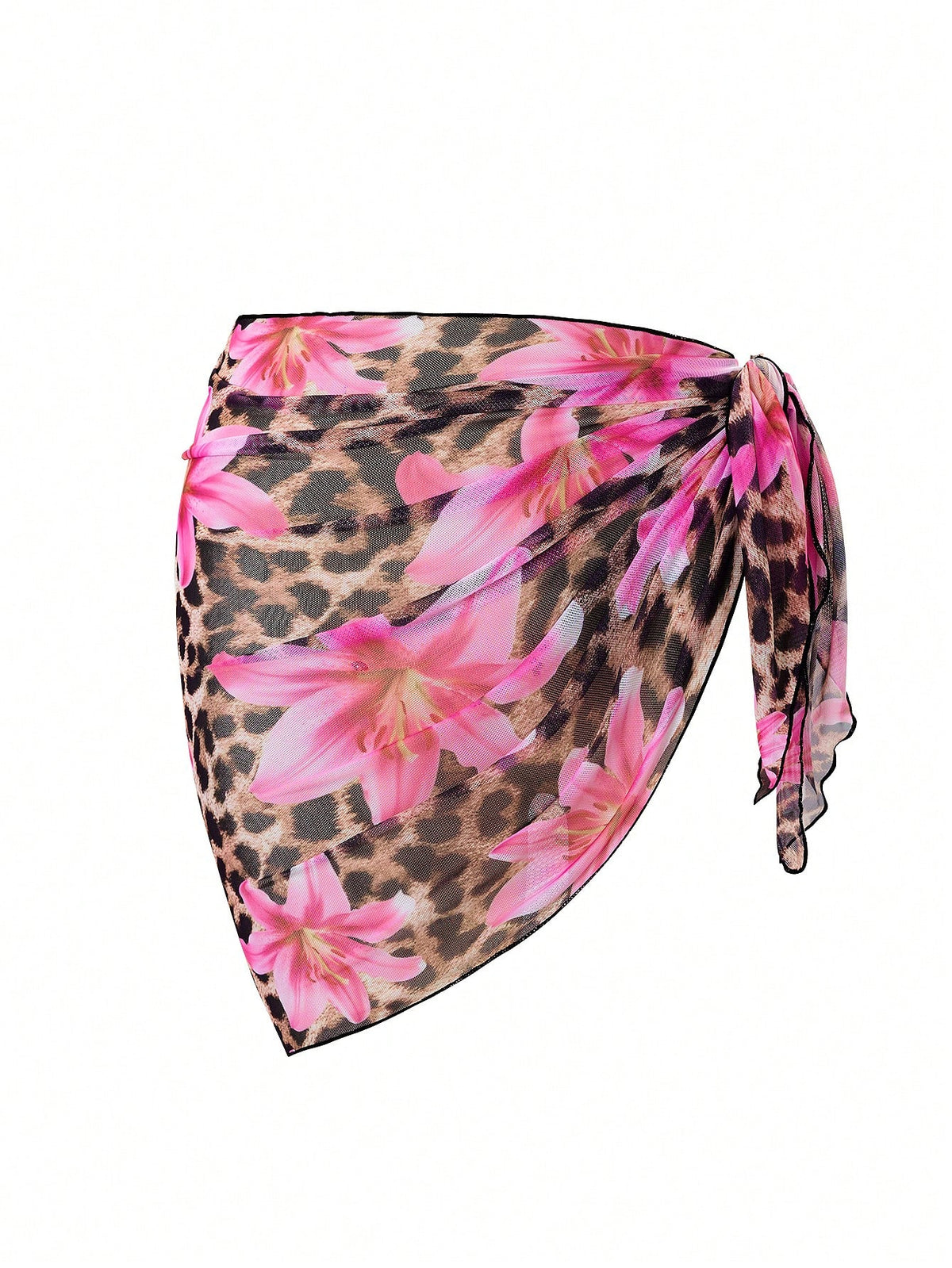 2025 Summer 3Pcs Beach Bikini Set- Sexy Triangle Cross Bandage Bra, Printed Beach Wrap Skirt, Thong Bottoms, Beachwear