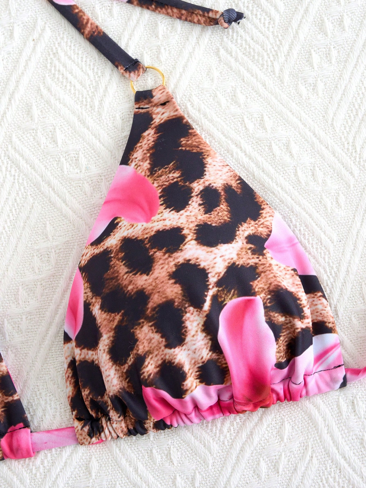 2025 Summer 3Pcs Beach Bikini Set- Sexy Triangle Cross Bandage Bra, Printed Beach Wrap Skirt, Thong Bottoms, Beachwear