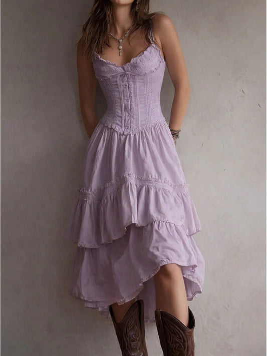 2026 European And American Women's Clothing Lace Trim Camisole Dress Cake Skirt With Back Tie Dress