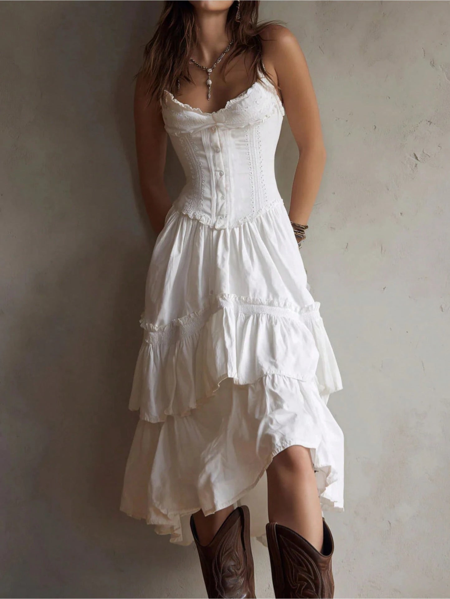 2026 European And American Women's Clothing Lace Trim Camisole Dress Cake Skirt With Back Tie Dress