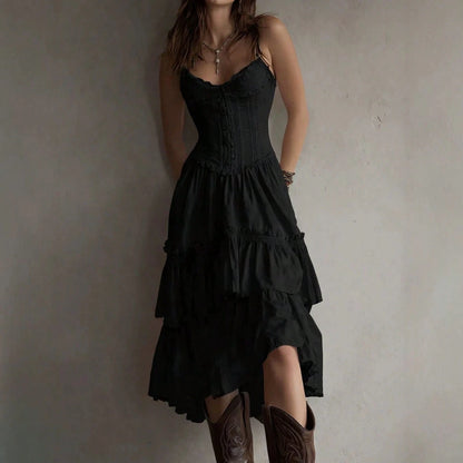 2026 European And American Women's Clothing Lace Trim Camisole Dress Cake Skirt With Back Tie Dress