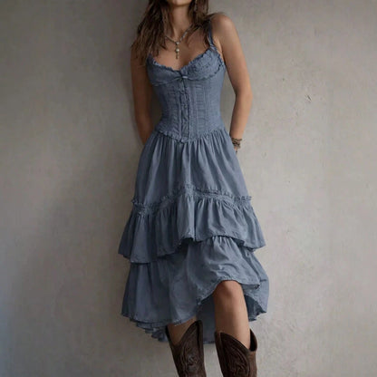 2026 European And American Women's Clothing Lace Trim Camisole Dress Cake Skirt With Back Tie Dress