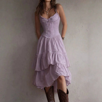 2026 European And American Women's Clothing Lace Trim Camisole Dress Cake Skirt With Back Tie Dress