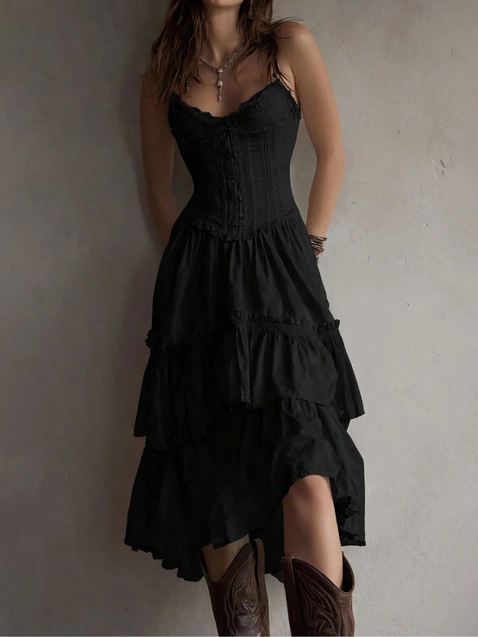 2026 European And American Women's Clothing Lace Trim Camisole Dress Cake Skirt With Back Tie Dress