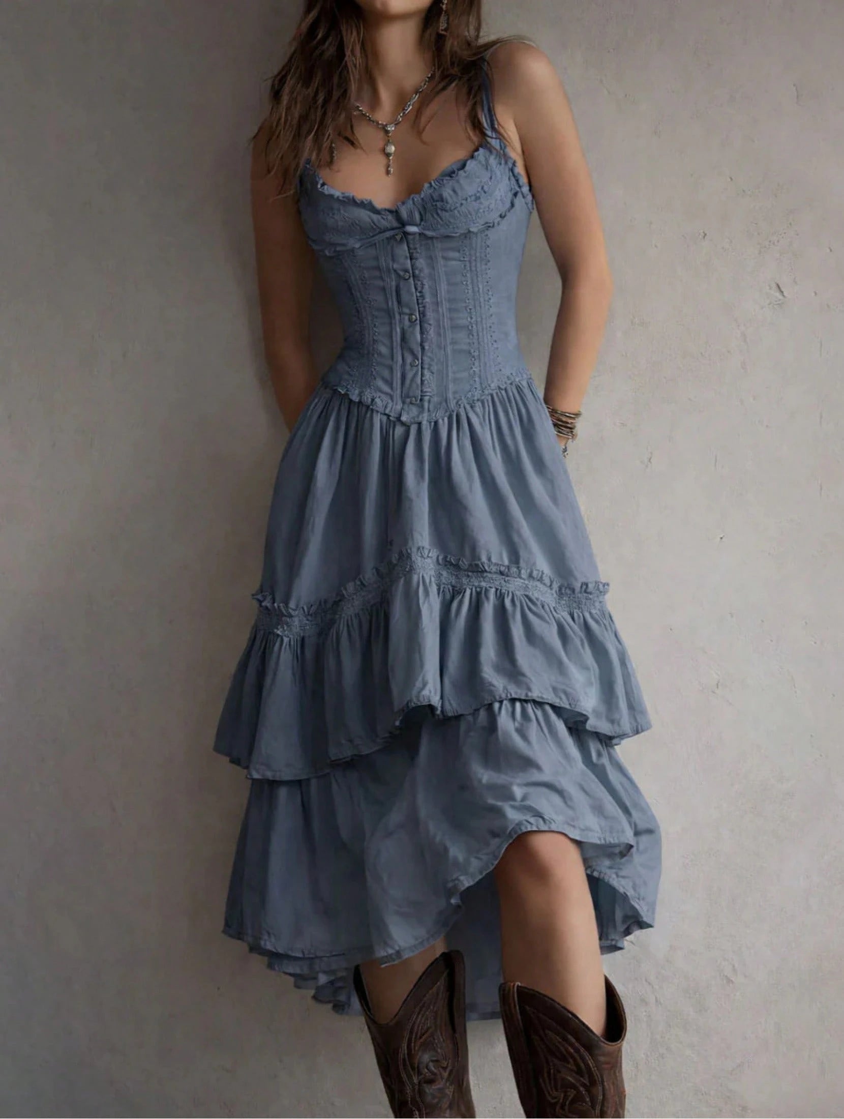 2026 European And American Women's Clothing Lace Trim Camisole Dress Cake Skirt With Back Tie Dress