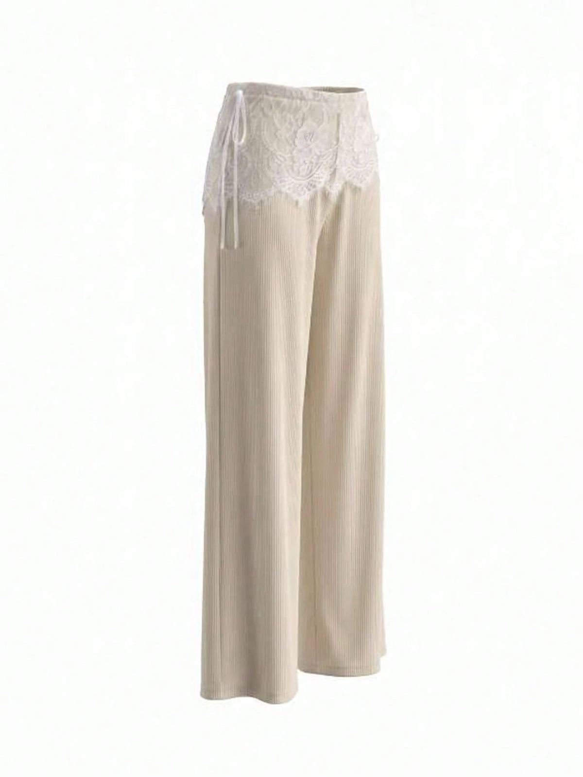 2026 New Fashion Casual Lace Ribbed Elastic Straight Leg Pants, Suitable For Daily Wear, School, Beach, Vacation And Home Summer, Effortless Style