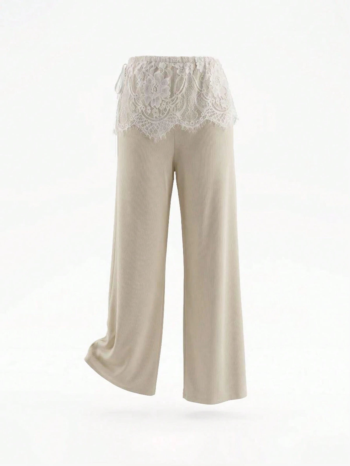 2026 New Fashion Casual Lace Ribbed Elastic Straight Leg Pants, Suitable For Daily Wear, School, Beach, Vacation And Home Summer, Effortless Style