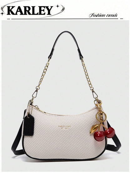 2026 New Fashion Classic Versatile Letter Graphic Design Solid Color PU Leather Crescent Shoulder/Underarm Bag, Stylish Printed Bag, Y2K Shoulder/Underarm Bag, Suitable For Shopping, Can Be Handheld O