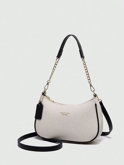 2026 New Fashion Classic Versatile Letter Graphic Design Solid Color PU Leather Crescent Shoulder/Underarm Bag, Stylish Printed Bag, Y2K Shoulder/Underarm Bag, Suitable For Shopping, Can Be Handheld O