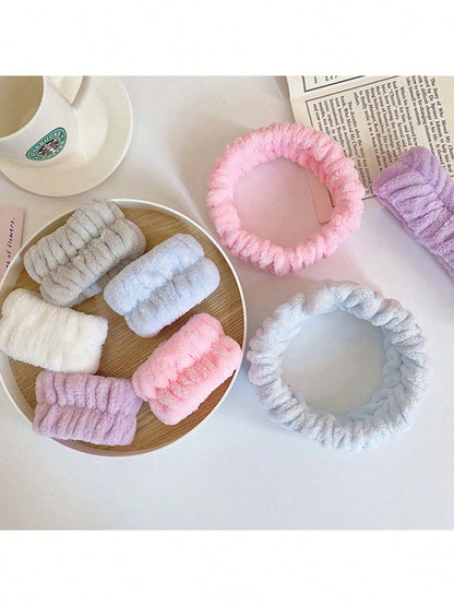 2026 New Flannel Face Wash Headband & Wristband Set, Waterproof Splash-Proof Moisture-Resistant Cuff, Absorbent Quick-Dry Wrist Guard, Washing/Yoga/Beauty Scene Suitable, Individual Pack 5 Colors Avai