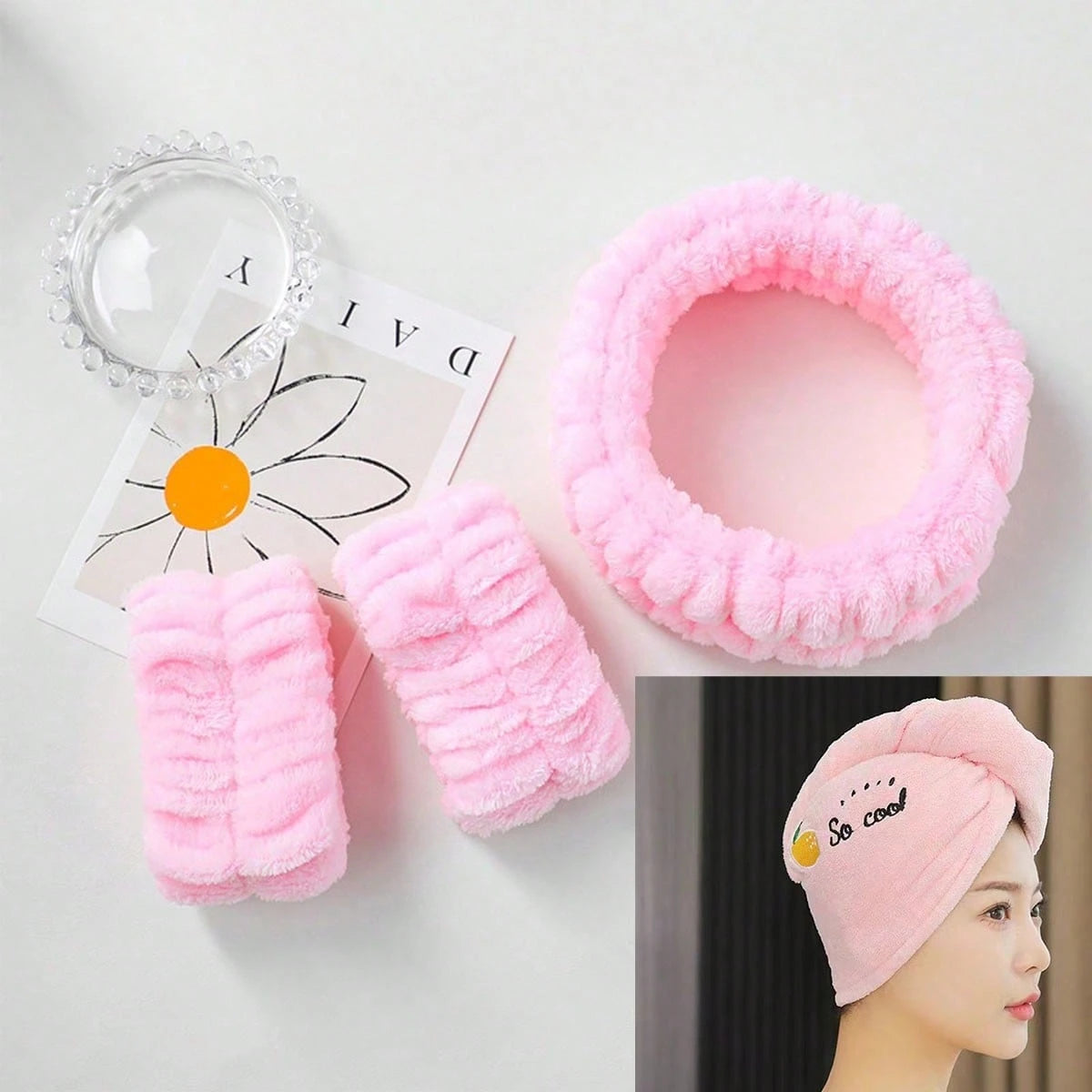 2026 New Flannel Face Wash Headband & Wristband Set, Waterproof Splash-Proof Moisture-Resistant Cuff, Absorbent Quick-Dry Wrist Guard, Washing/Yoga/Beauty Scene Suitable, Individual Pack 5 Colors Avai