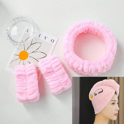 2026 New Flannel Face Wash Headband & Wristband Set, Waterproof Splash-Proof Moisture-Resistant Cuff, Absorbent Quick-Dry Wrist Guard, Washing/Yoga/Beauty Scene Suitable, Individual Pack 5 Colors Avai