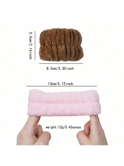 2026 New Flannel Face Wash Headband & Wristband Set, Waterproof Splash-Proof Moisture-Resistant Cuff, Absorbent Quick-Dry Wrist Guard, Washing/Yoga/Beauty Scene Suitable, Individual Pack 5 Colors Avai