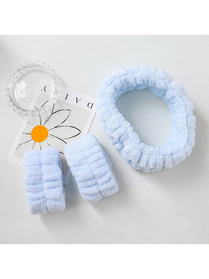2026 New Flannel Face Wash Headband & Wristband Set, Waterproof Splash-Proof Moisture-Resistant Cuff, Absorbent Quick-Dry Wrist Guard, Washing/Yoga/Beauty Scene Suitable, Individual Pack 5 Colors Avai
