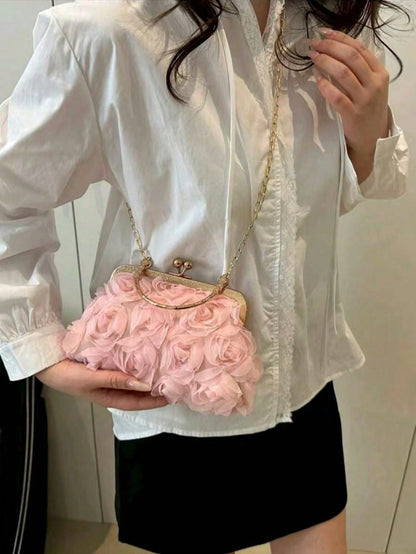 2026 New Floral Chain Clutch Bag, Fashion Women Party Purse, Handbag, Shoulder Bag, Cross-Body Bag, Solid Color [Floral Pattern Randomly Placed]