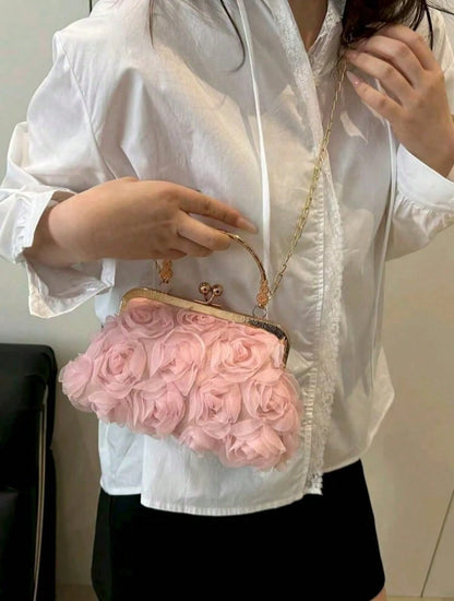 2026 New Floral Chain Clutch Bag, Fashion Women Party Purse, Handbag, Shoulder Bag, Cross-Body Bag, Solid Color [Floral Pattern Randomly Placed]
