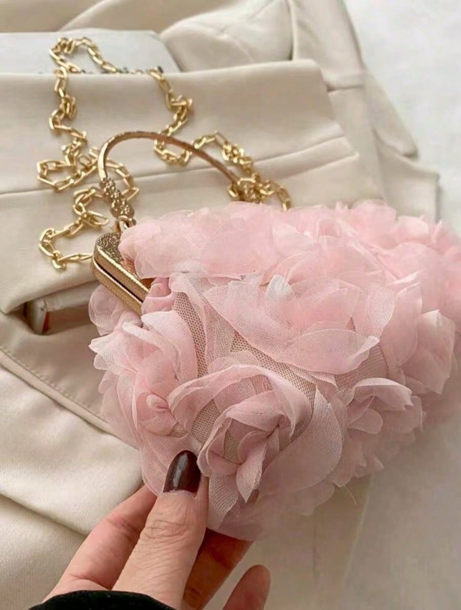 2026 New Floral Chain Clutch Bag, Fashion Women Party Purse, Handbag, Shoulder Bag, Cross-Body Bag, Solid Color [Floral Pattern Randomly Placed]