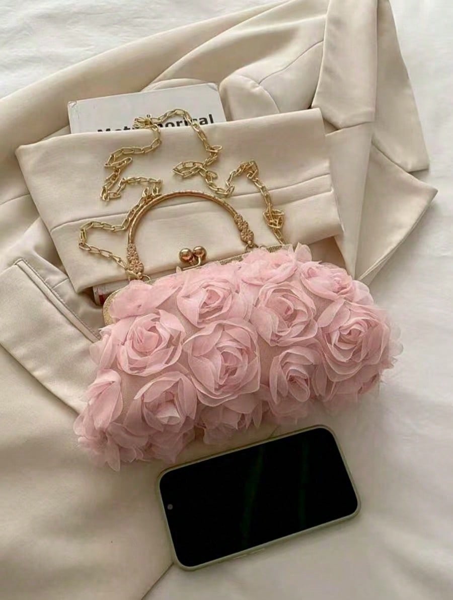 2026 New Floral Chain Clutch Bag, Fashion Women Party Purse, Handbag, Shoulder Bag, Cross-Body Bag, Solid Color [Floral Pattern Randomly Placed]
