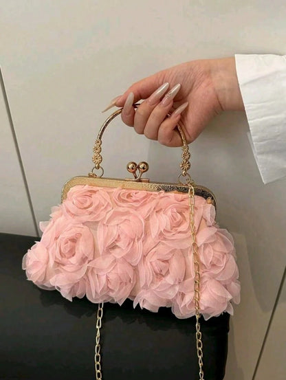 2026 New Floral Chain Clutch Bag, Fashion Women Party Purse, Handbag, Shoulder Bag, Cross-Body Bag, Solid Color [Floral Pattern Randomly Placed]