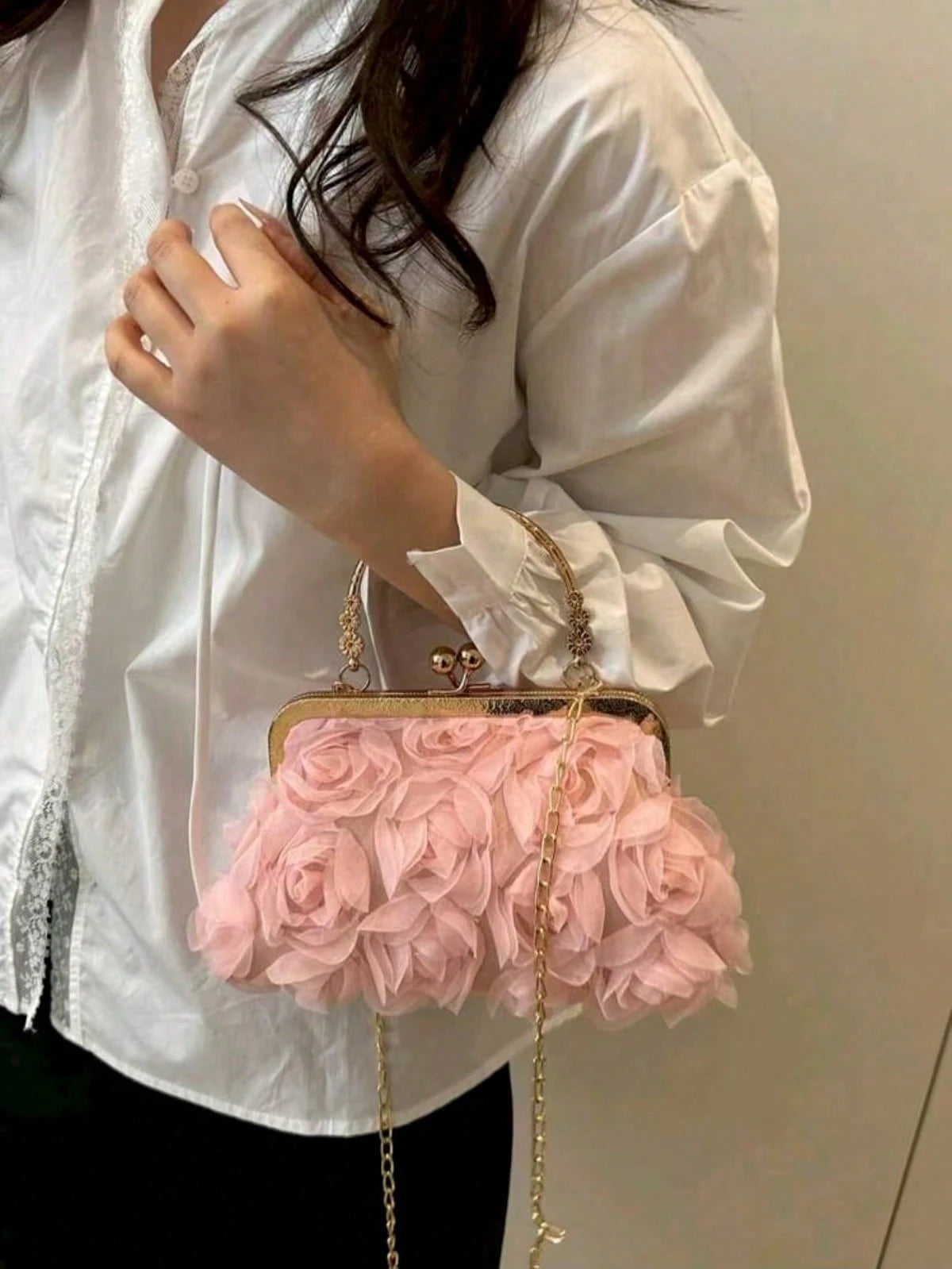 2026 New Floral Chain Clutch Bag, Fashion Women Party Purse, Handbag, Shoulder Bag, Cross-Body Bag, Solid Color [Floral Pattern Randomly Placed]