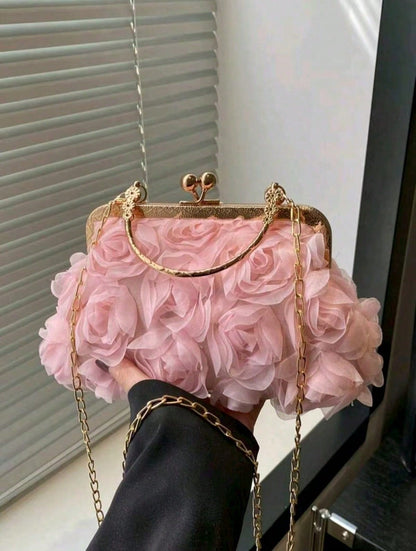 2026 New Floral Chain Clutch Bag, Fashion Women Party Purse, Handbag, Shoulder Bag, Cross-Body Bag, Solid Color [Floral Pattern Randomly Placed]