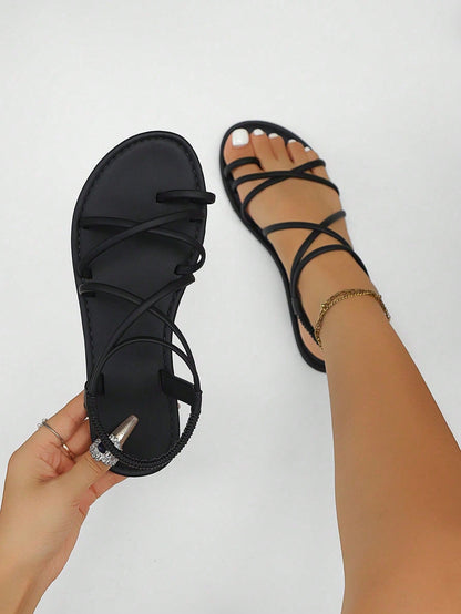 2026 New Lace-Up Flat Sandals For Women, Casual Commuting, Minimalist Daily Outfit, Simple & Comfortable Slip-On Beach Flat Sandals Sandalias