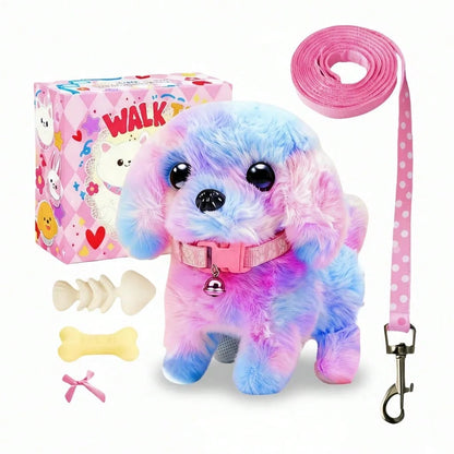 2026 New Rainbow Plush Electronic Walking Puppy Toy| Interactive Barking & Tail-Wagging Robot Dog| Comes With Leash, Bone, Fishbone & Bow Accessories| Deluxe Gift Box For Easter, Christmas & Birthd