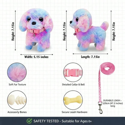 2026 New Rainbow Plush Electronic Walking Puppy Toy| Interactive Barking & Tail-Wagging Robot Dog| Comes With Leash, Bone, Fishbone & Bow Accessories| Deluxe Gift Box For Easter, Christmas & Birthd