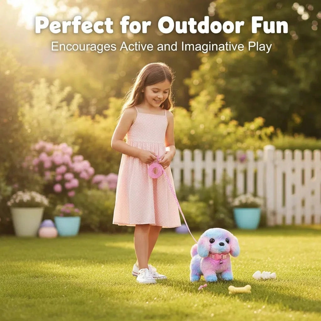2026 New Rainbow Plush Electronic Walking Puppy Toy| Interactive Barking & Tail-Wagging Robot Dog| Comes With Leash, Bone, Fishbone & Bow Accessories| Deluxe Gift Box For Easter, Christmas & Birthd