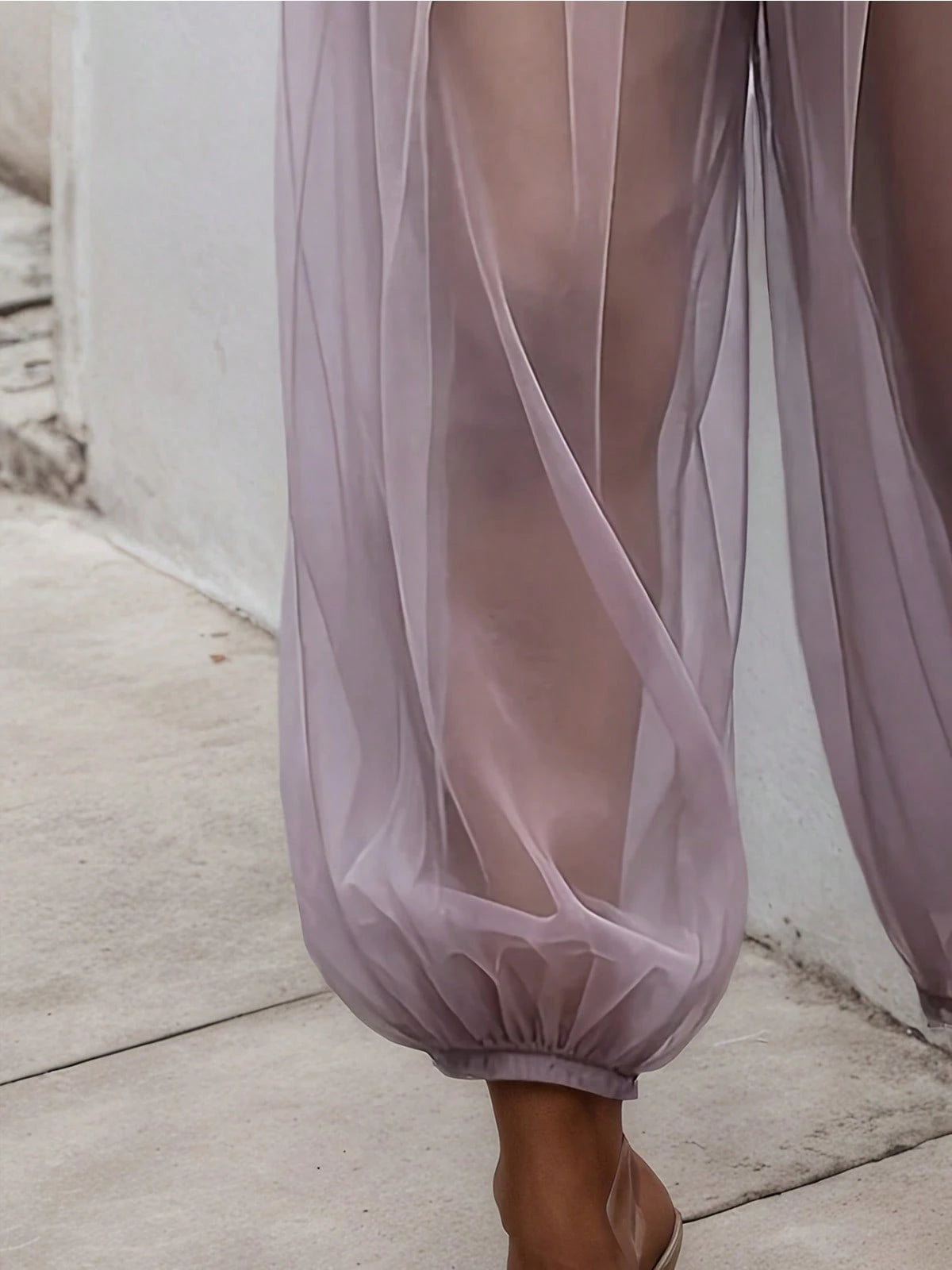 2026 New Semi-Transparent Mesh Solid Color Splicing Loose Semi-Transparent Bloomers Urban Casual Simple Leggings