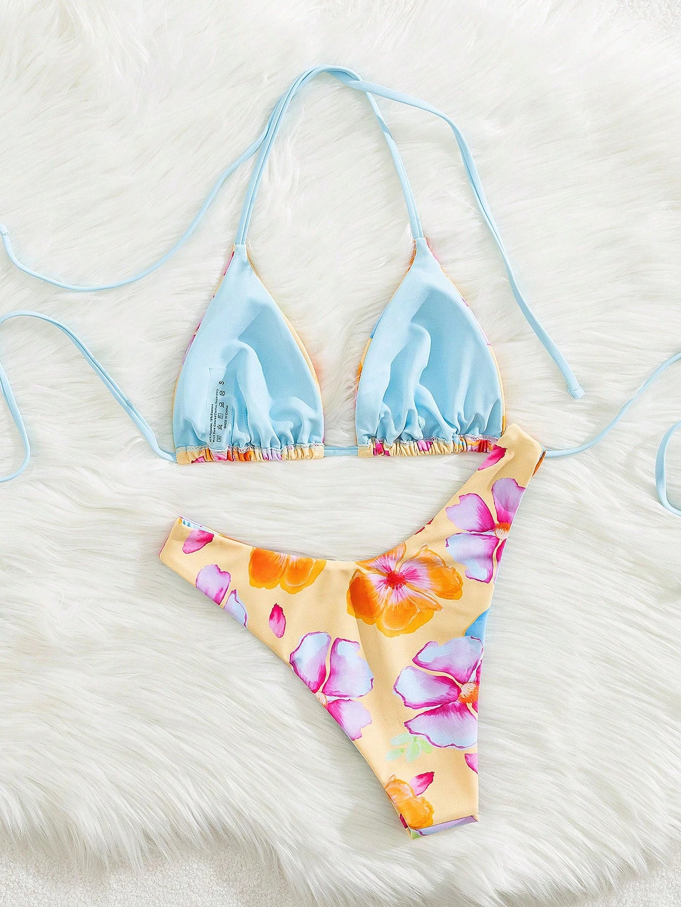 2026 New Tropical Floral Print Bikini Set, Spaghetti Strap Triangle Top Two Pieces Swimwear, Sexy Beach Holiday Swimwear, Suitable For Vacation, Swimming And Sports, Ideal For Spring/Summer 2026 Holid