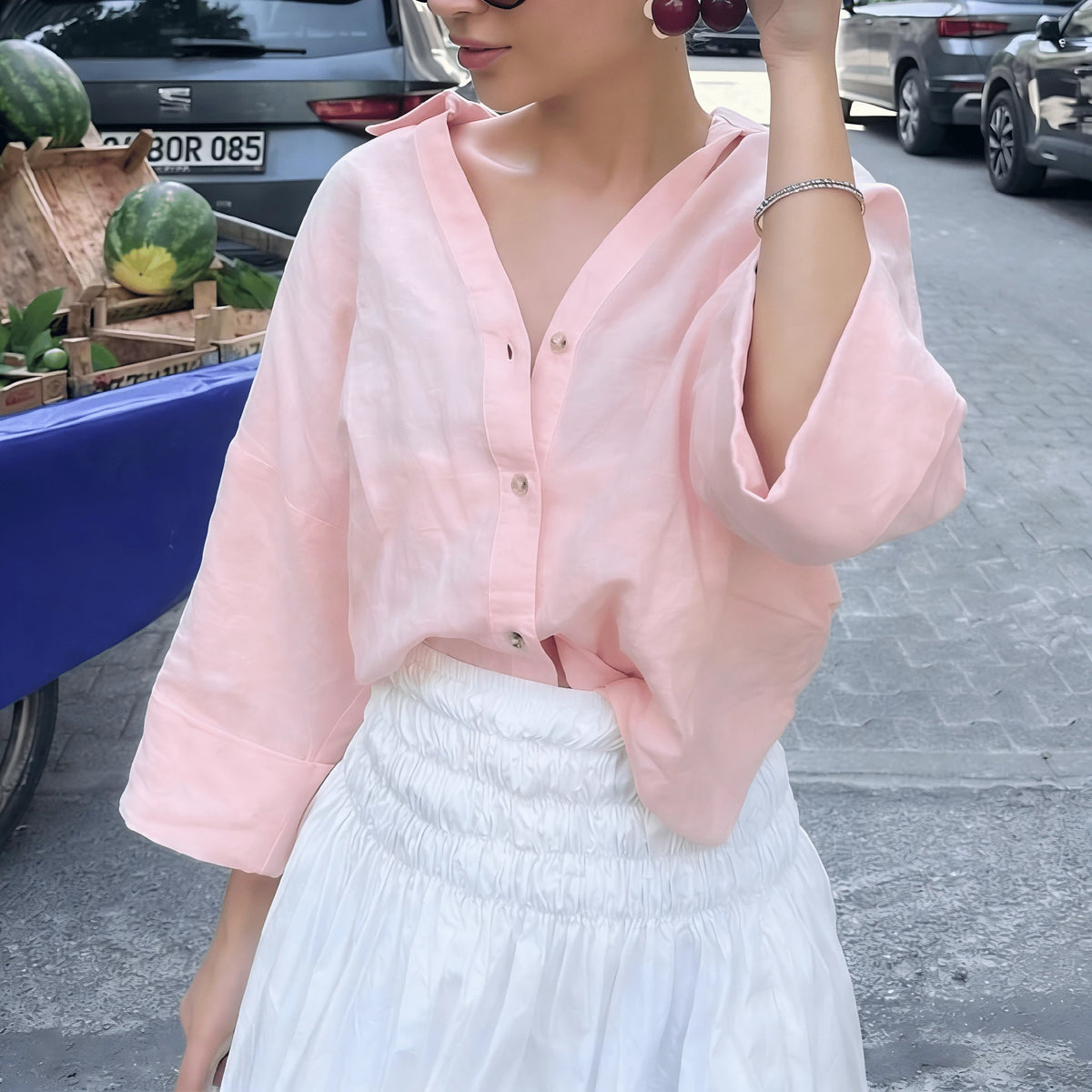 2026 Spring/Summer Buttercup Yellow Casual Women's Shirt, Basic Single-Breasted Lapel 3/4 Sleeve Beach Style Blouse, Elegant For Valentine's Day, Carnival, Beach Party, Aesthetic