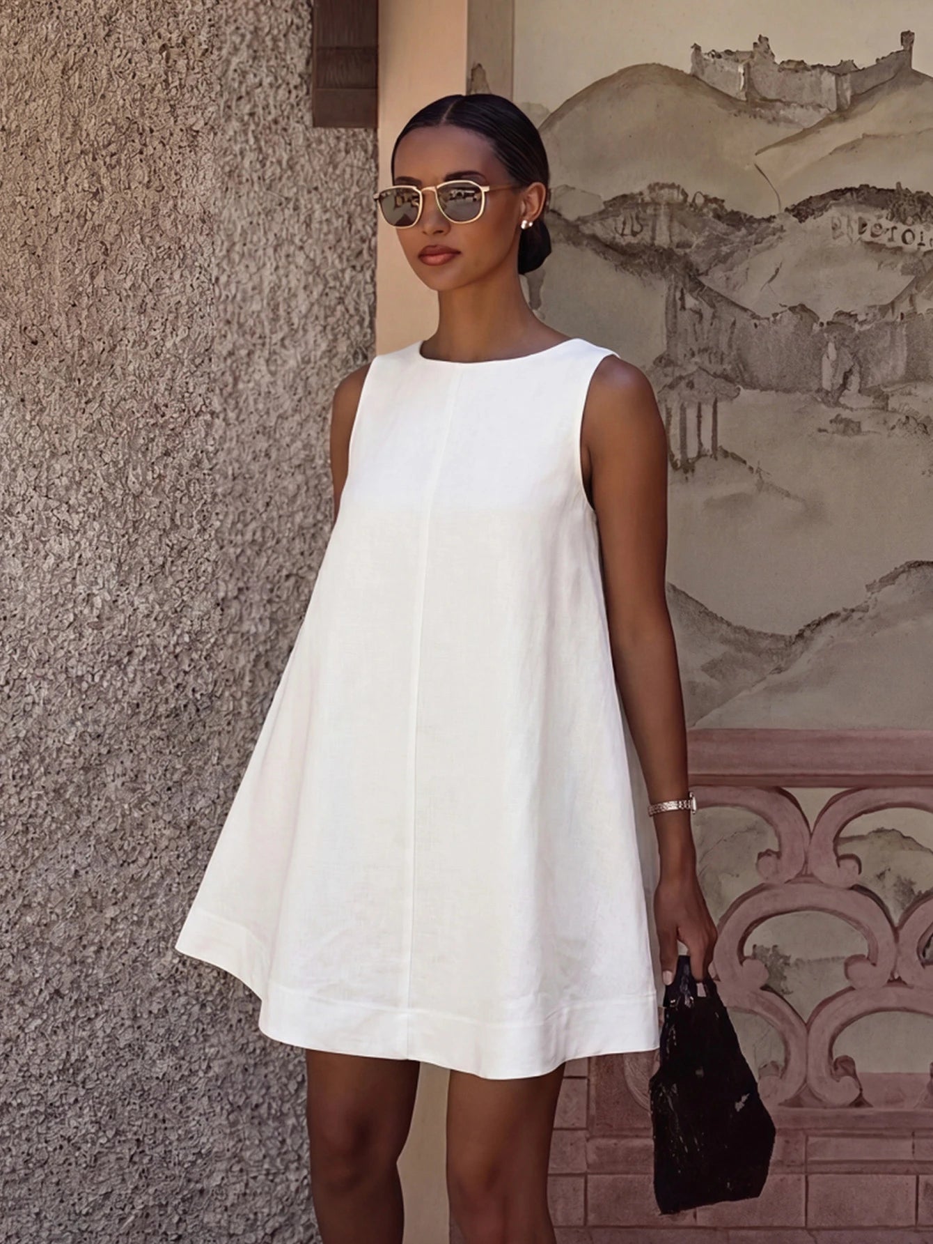 2026 Spring/Summer Women's New Zebra Pattern Round Neck Casual Elegant Daily Holiday Outing Date Outfit Sleeveless Loose A-Line Brown Mini Dress, Street Style, Casual Commute Dress, Vacation Dress, Mu