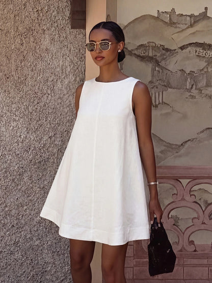 2026 Spring/Summer Women's New Zebra Pattern Round Neck Casual Elegant Daily Holiday Outing Date Outfit Sleeveless Loose A-Line Brown Mini Dress, Street Style, Casual Commute Dress, Vacation Dress, Mu