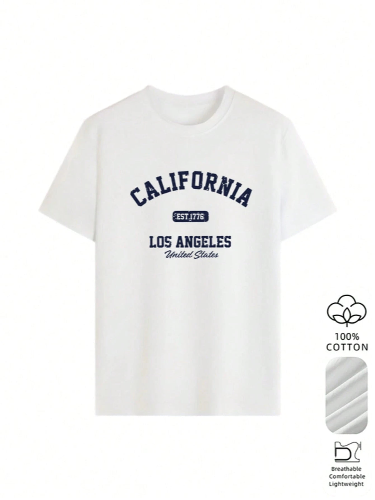 2026 Summer New Women's Los Angeles Letter Print Cotton Loose Short Sleeve T-Shirt, Casual Versatile Top White