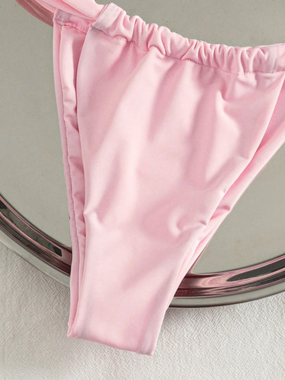 2026 Women's Beach Summer Swimwear Set Random Print Spaghetti Strap Sexy Bikini, Summer Set, Elegant, Valentine's Day, Beach, Vacation, Carnival Pink, Resort Wear