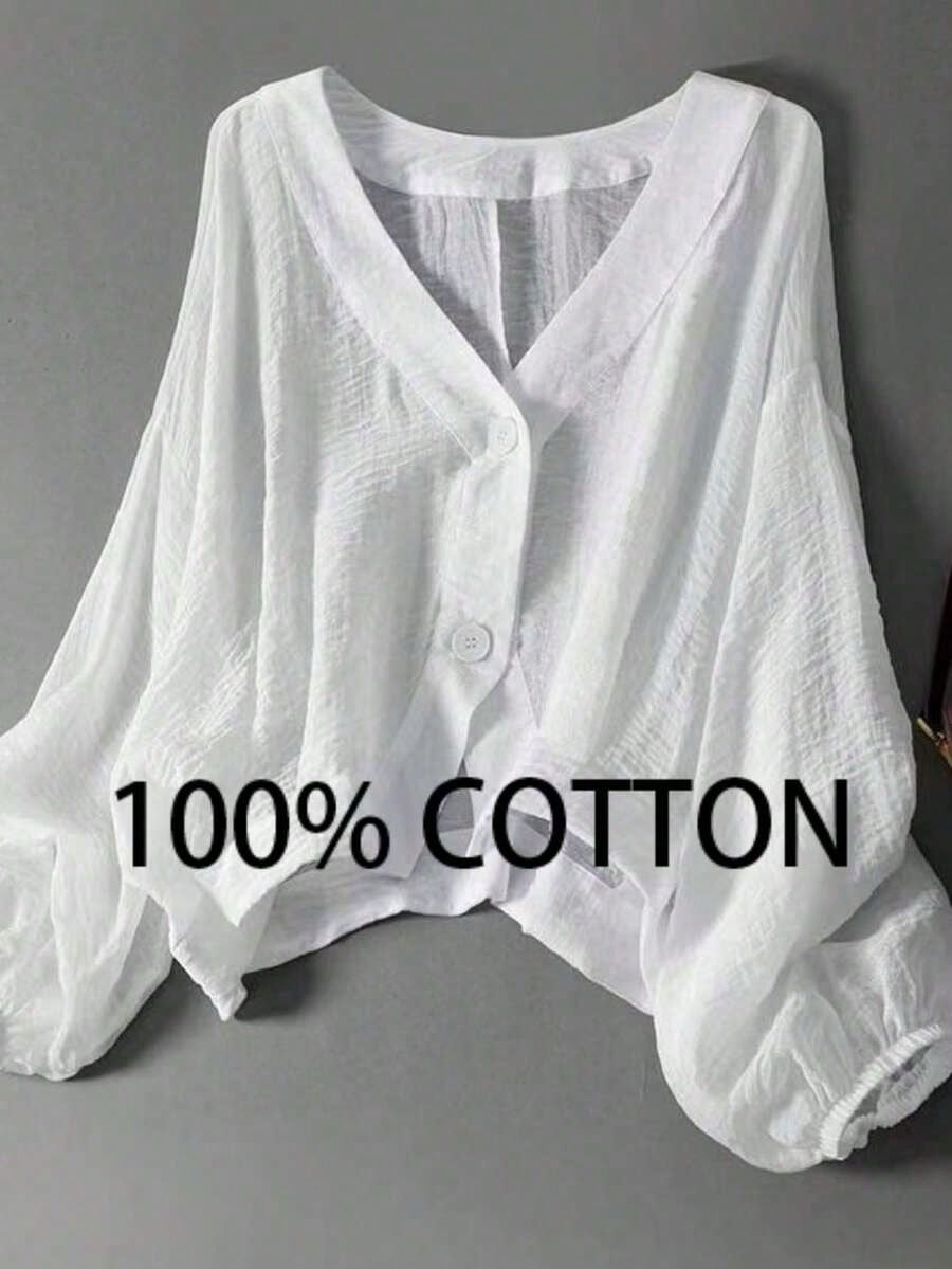 2026 Women's Loose-Fit Lightweight Long-Sleeve Shirt: 100%, Slightly Sheer Design, Slim-Fit Cut,, Casual Style, Youthful-Looking Long-Sleeve Shirt,Bre