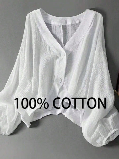 2026 Women's Loose-Fit Lightweight Long-Sleeve Shirt: 100%, Slightly Sheer Design, Slim-Fit Cut,, Casual Style, Youthful-Looking Long-Sleeve Shirt,Bre