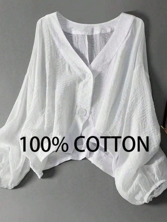 2026 Women's Loose-Fit Lightweight Long-Sleeve Shirt: 100%, Slightly Sheer Design, Slim-Fit Cut,, Casual Style, Youthful-Looking Long-Sleeve Shirt,Bre