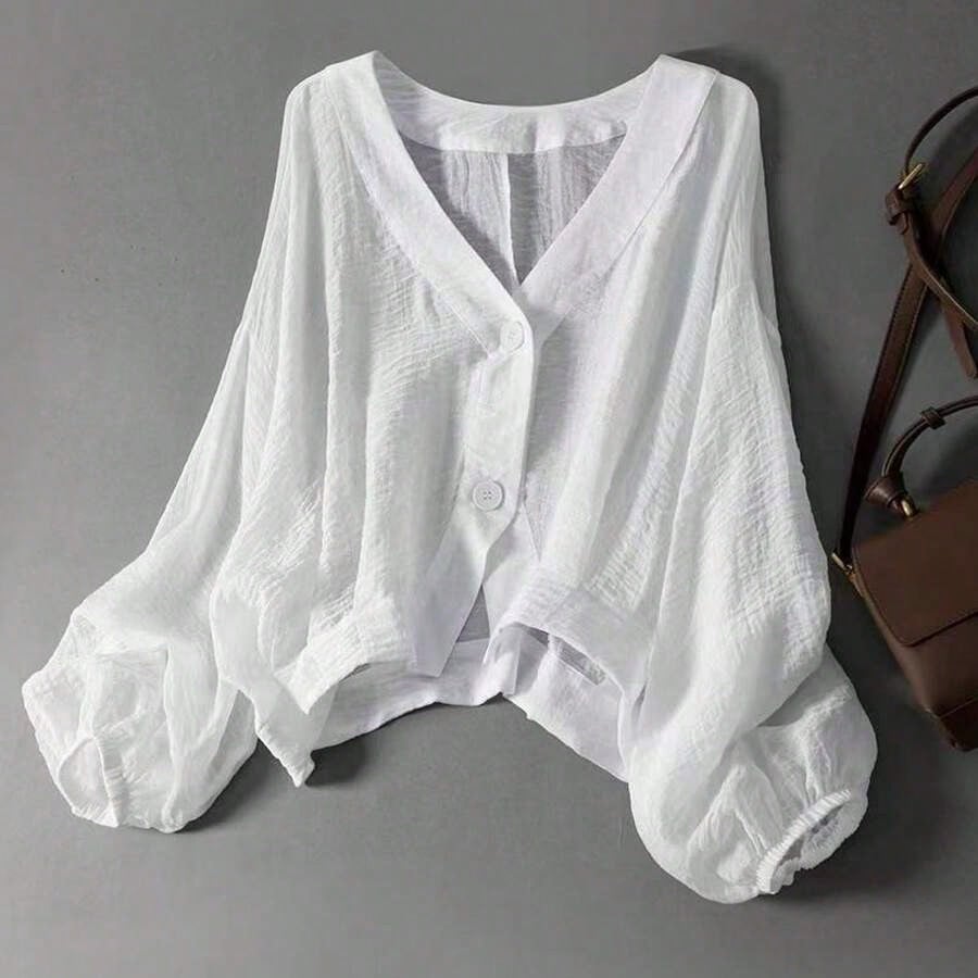 2026 Women's Loose-Fit Lightweight Long-Sleeve Shirt: 100%, Slightly Sheer Design, Slim-Fit Cut,, Casual Style, Youthful-Looking Long-Sleeve Shirt,Bre