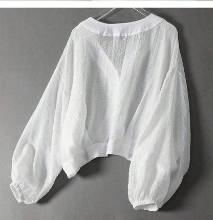 2026 Women's Loose-Fit Lightweight Long-Sleeve Shirt: 100%, Slightly Sheer Design, Slim-Fit Cut,, Casual Style, Youthful-Looking Long-Sleeve Shirt,Bre