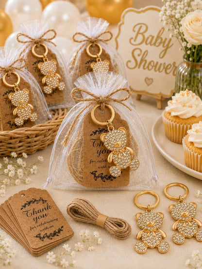 20pcs Gold Teddy Bear Keychain Set, Baby Shower Party Supplies, Baby Shower Guest Gifts, Baby Shower Party Favors, Gender Reveal Party Supplies