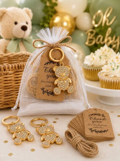 20pcs Gold Teddy Bear Keychain Set, Baby Shower Party Supplies, Baby Shower Guest Gifts, Baby Shower Party Favors, Gender Reveal Party Supplies