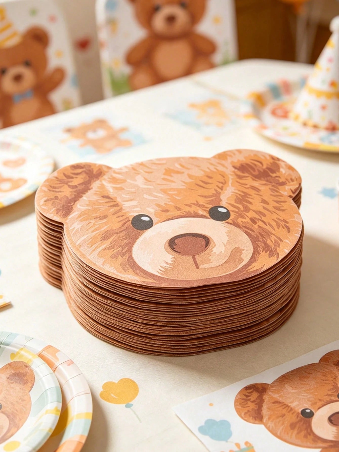 20pcs Teddy Bear Shaped Tissue Paper, Teddy Bear Head Shaped Disposable Tissue Paper, Teddy Bear Themed Birthday Party, Birthday Party Supplies, Tissue Paper, Tableware, Bridal Shower Decor, Baby Show
