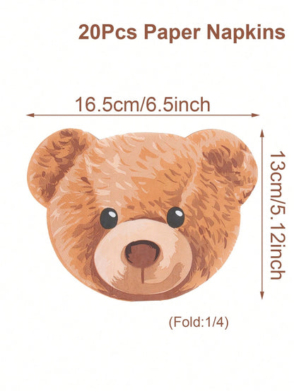 20pcs Teddy Bear Shaped Tissue Paper, Teddy Bear Head Shaped Disposable Tissue Paper, Teddy Bear Themed Birthday Party, Birthday Party Supplies, Tissue Paper, Tableware, Bridal Shower Decor, Baby Show