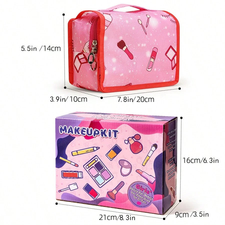 21pcs Realistic Makeup Toy Set For Little Girls, Includes Fake Lipstick, 3 Makeup Brushes, Blush, Dual-Color Eyeshadow, Glitter, Powder Puff, Lotion Bottle, Mascara, Powder Compact, Quad Eyeshadow, Du